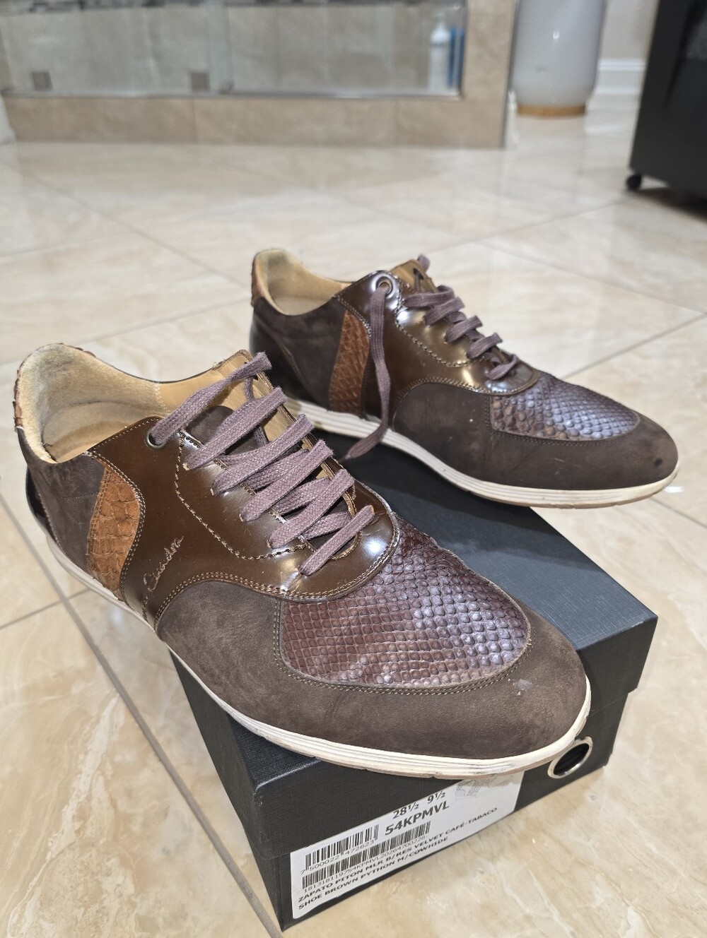 Franco Cuadra Men's Brown Python & Cowhide Casual Sneakers
